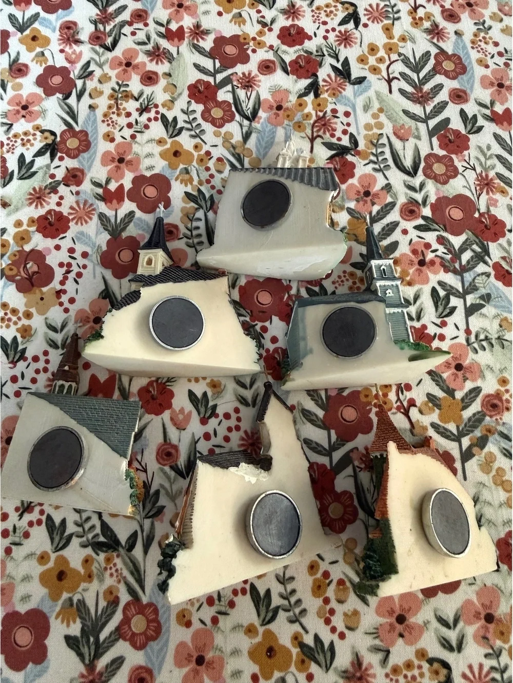 Lot of 6 Miniature Church Refrigerator Magnets Resin Religious Decor